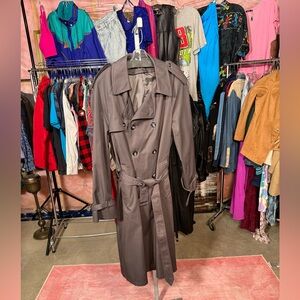 Vtg 90s Grey Double Breasted Trench Coat P2P 20-21" Removable Zip Liner Noir